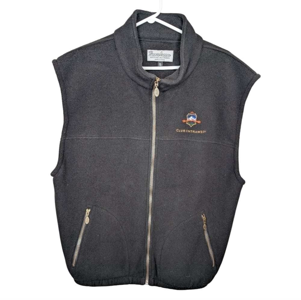 Vintage Whistler Black Fleece Gold Logo Embroidered Zip Up Vest Men's XL